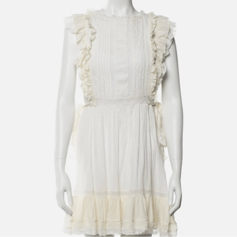 Ulla Johnson Cream Dress With Fluttery Sleeves and Lace Trim- Sz 2
